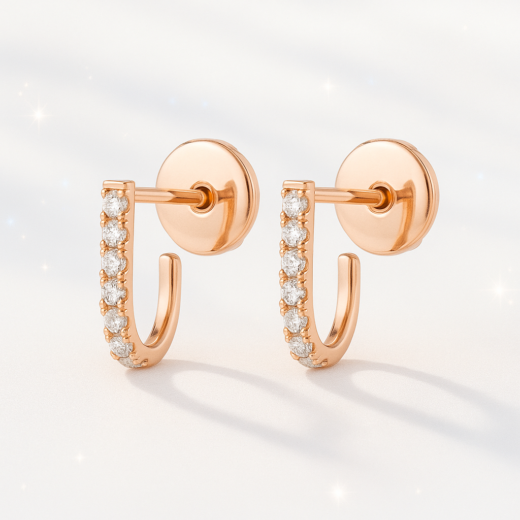 Petite Diamond Huggie Curl Earrings - 18k Rose Gold