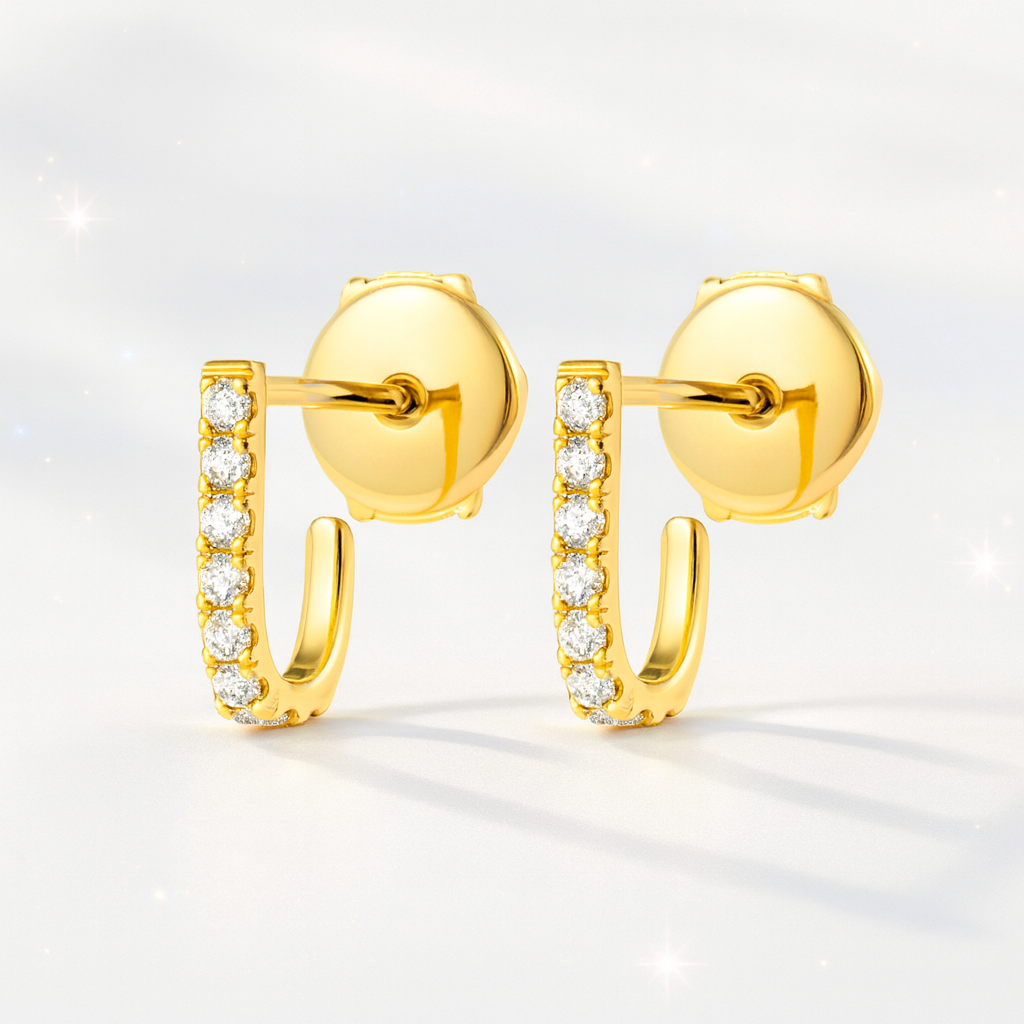 Petite Diamond Huggie Curl Earrings - 18k Yellow Gold