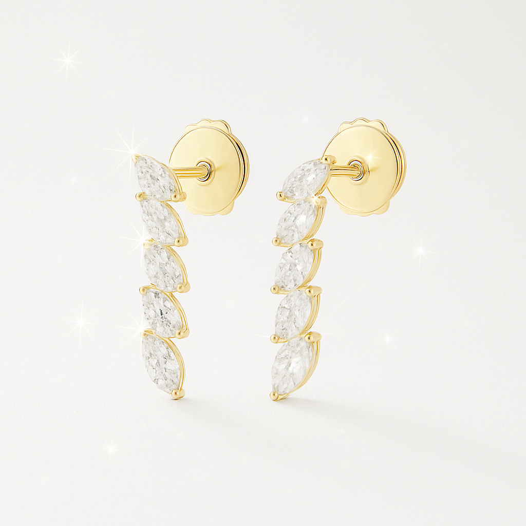 Petite Graduated Marquise Diamond Line Earrings - 18K Yellow Gold