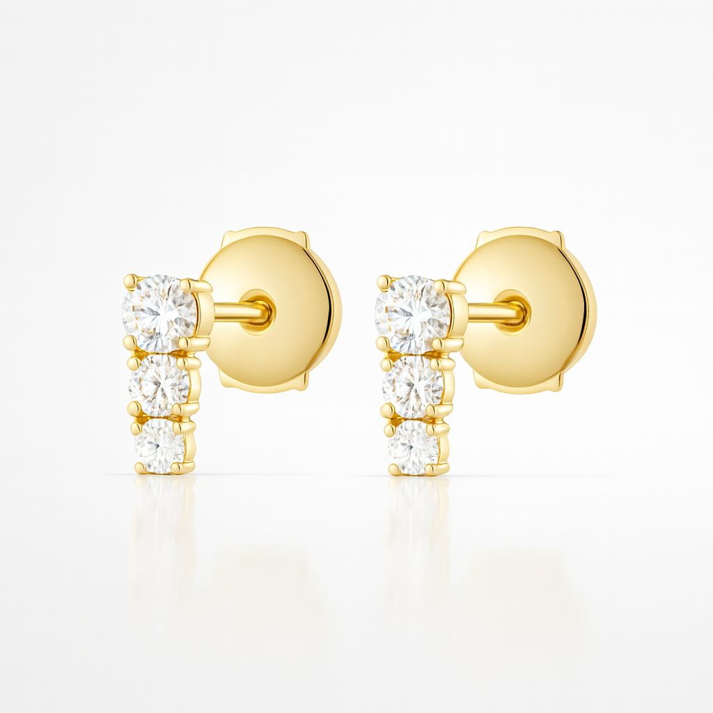 Petite Trio Diamond Bar Earrings Yellow Gold