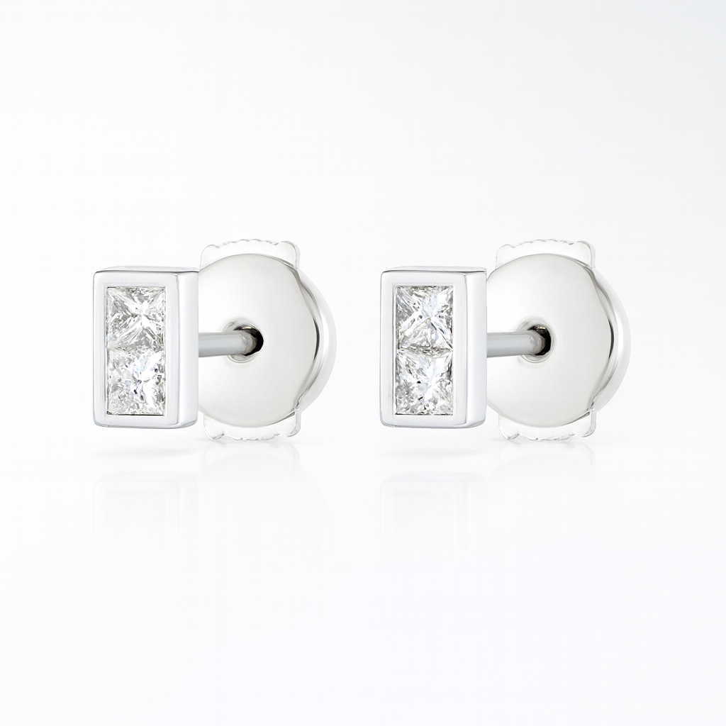 Princess Cut Diamond Bar Earrings – 18k White Gold