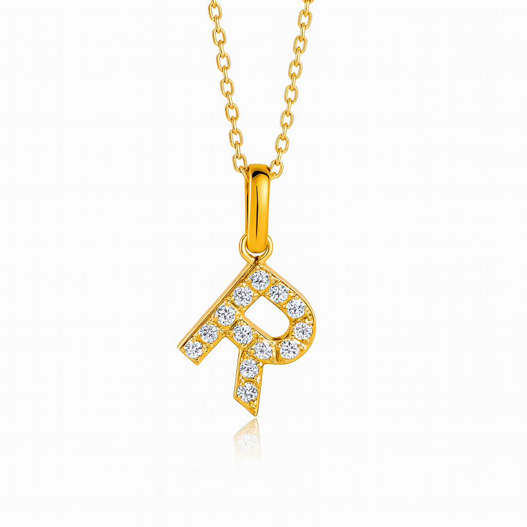 0.16ct - R Letter Pendant - 18k Yellow Gold