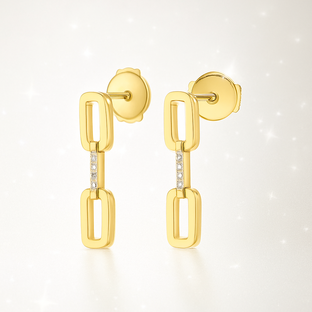 Single Diamond Link Drop Earrings - 18K Yellow Gold