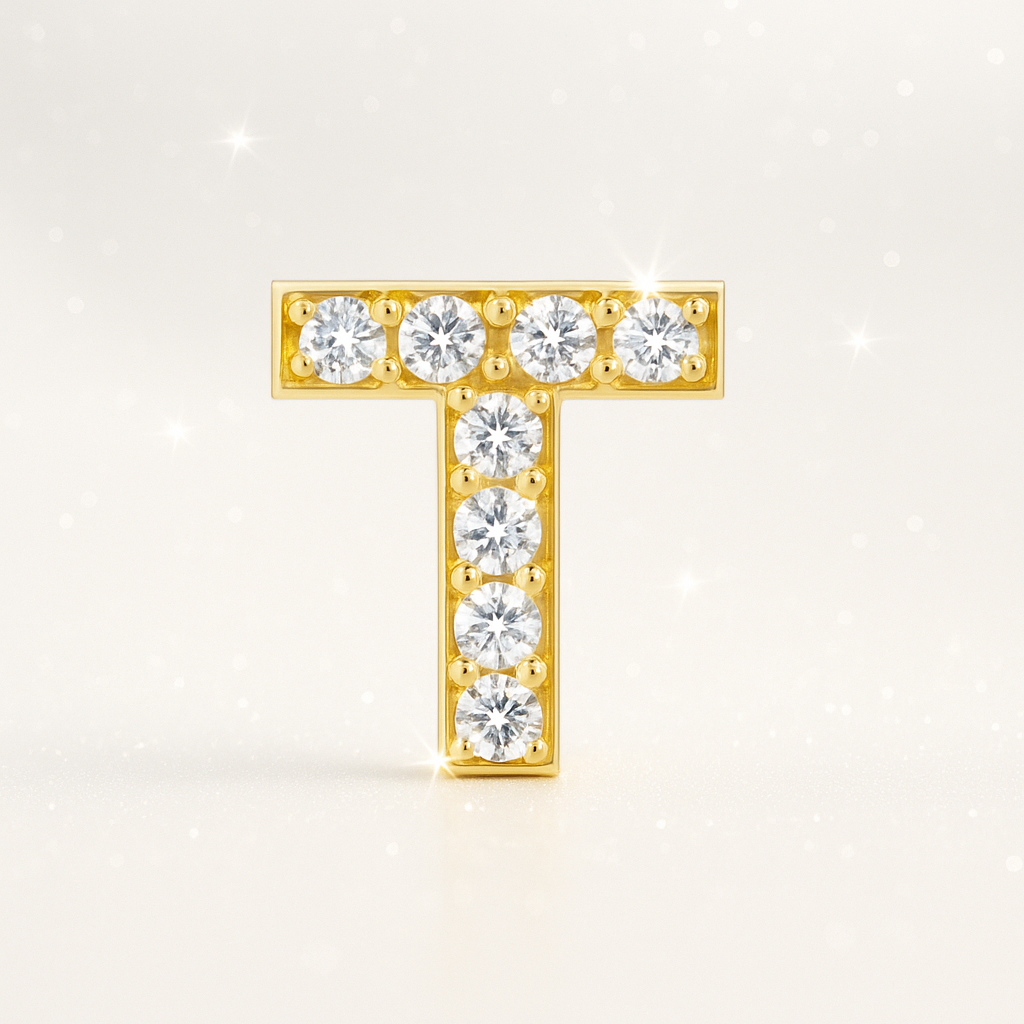 T Letter Stud Earring – Yellow Gold