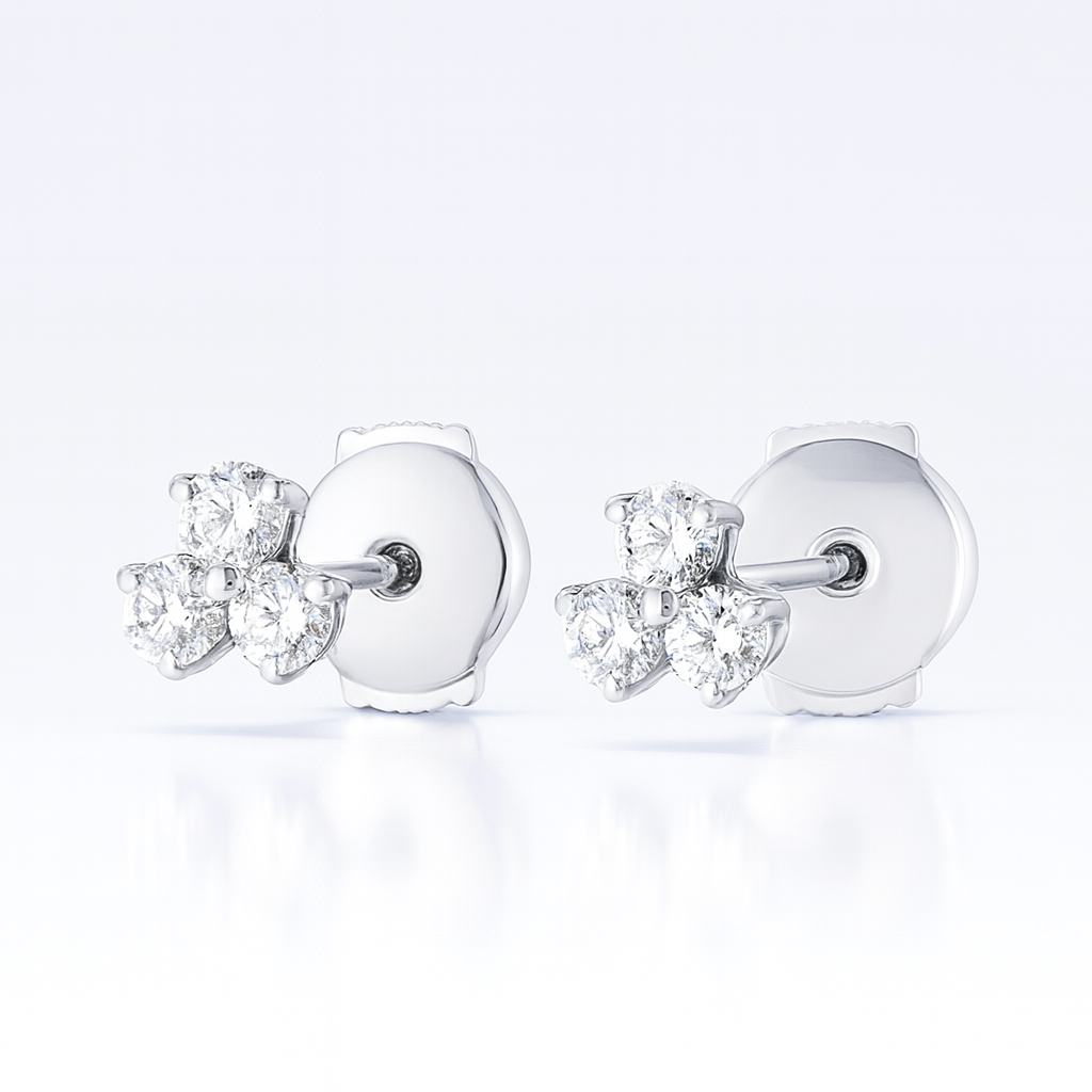 Trio Cluster Diamond Earrings – White Gold