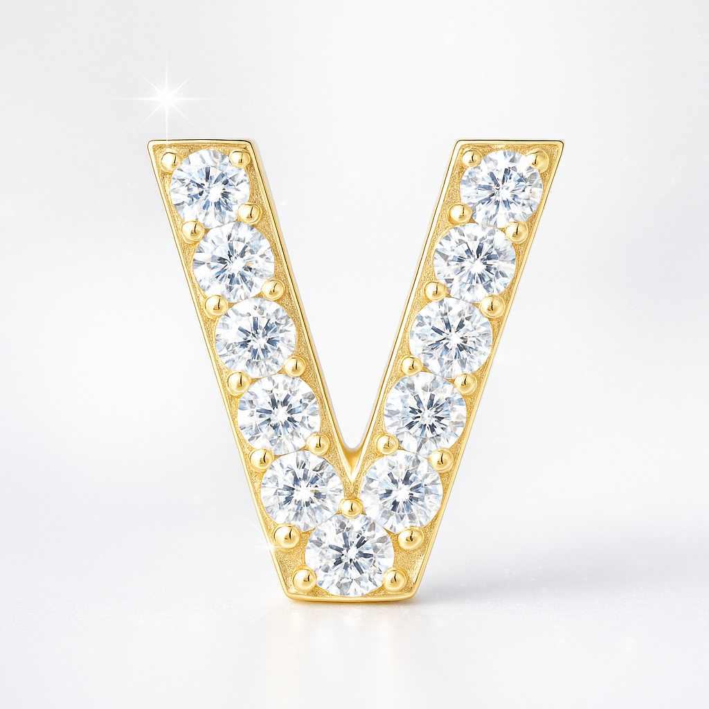 V Letter Stud Earring Yellow Gold