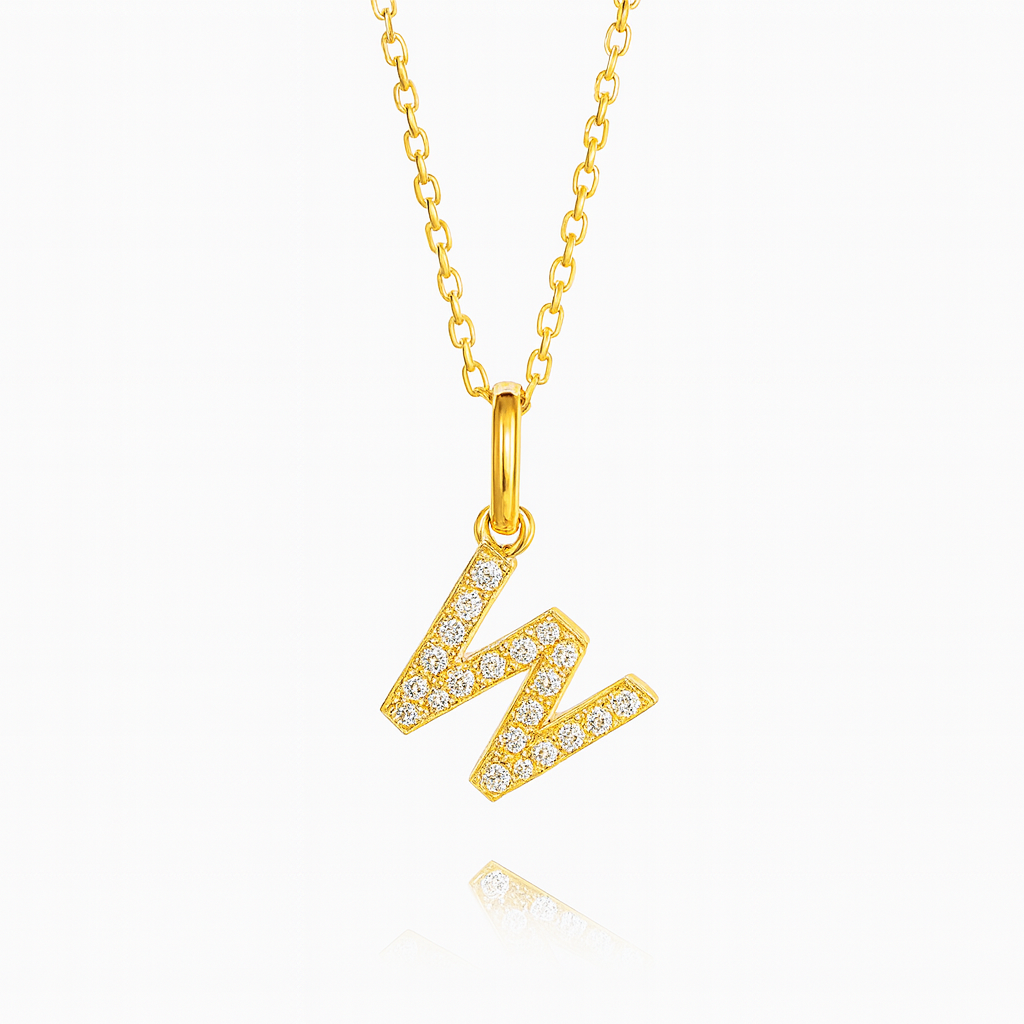 0.17ct - "W" Letter Pendant – 18k Yellow Gold