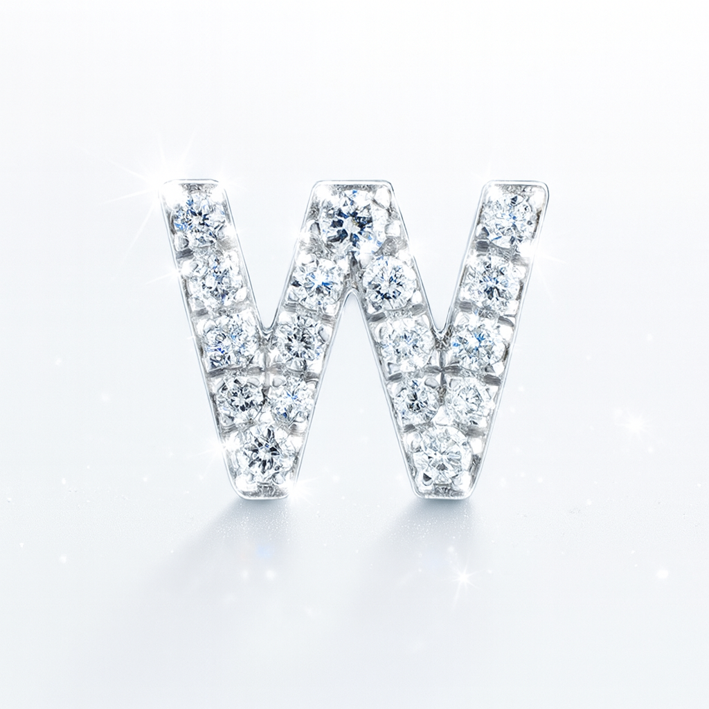 W Letter Stud Earring – 18k White Gold