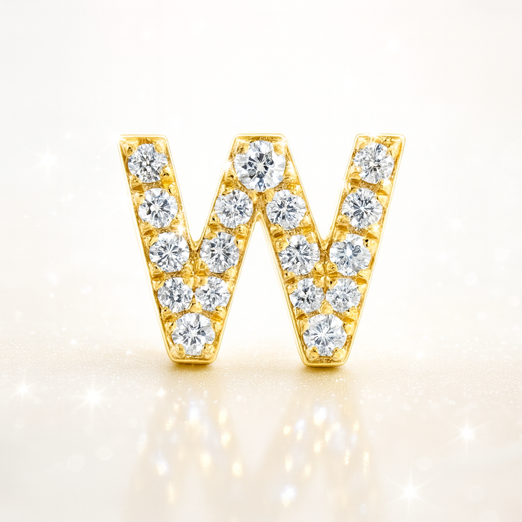 W Letter Stud Earring Yellow Gold