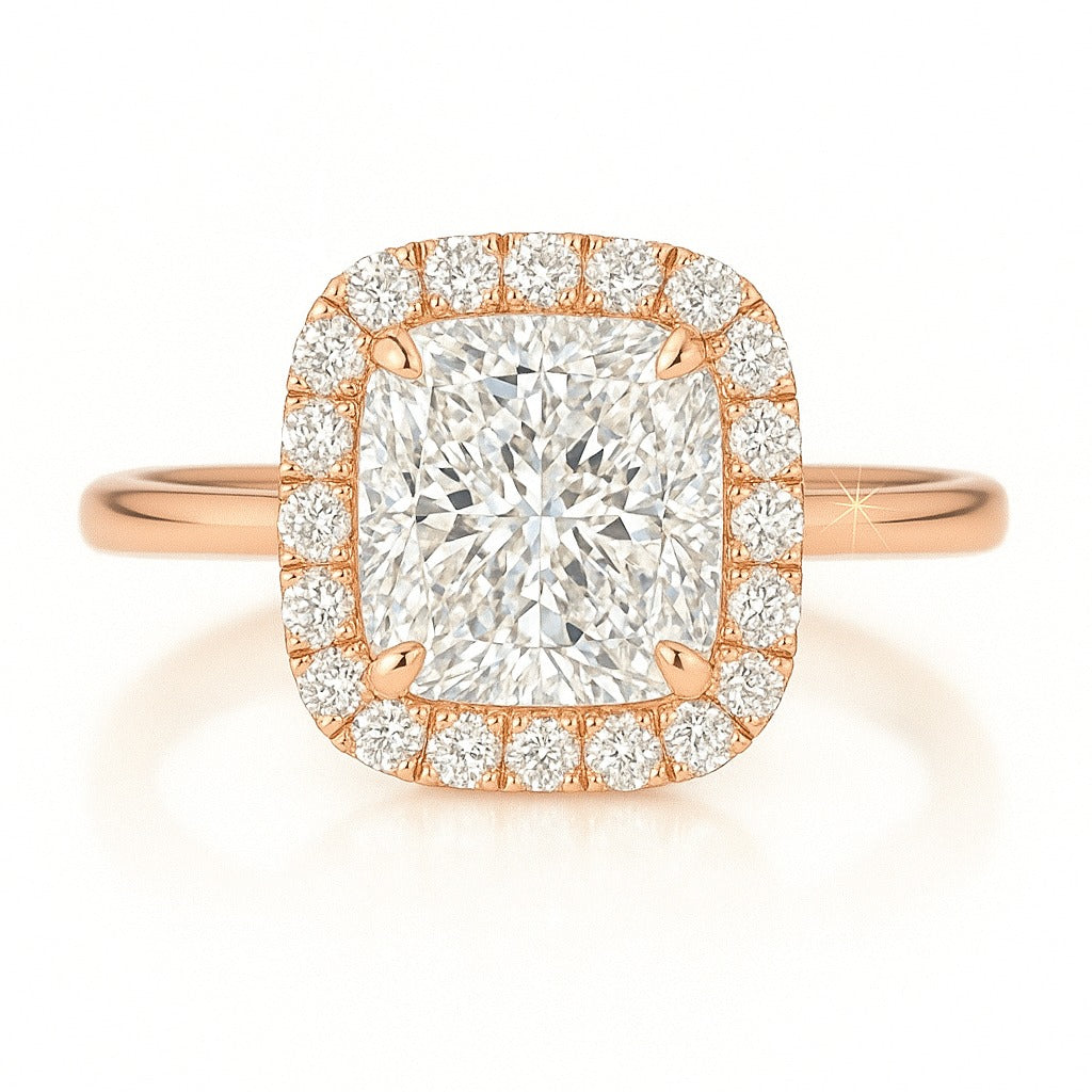 1 Carat Lab-Grown Halo Engagement Ring 18k White Gold – Radiant Cut Diamond