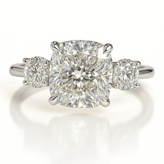 2.5 Carat Lab-Grown Cushion Diamond Trilogy Engagement Ring - 18k Yellow Gold