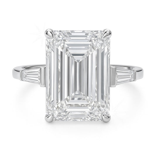 6 Carat Lab-Grown Trilogy Engagement Ring 18k Yellow Gold – Emerald Cut Diamond