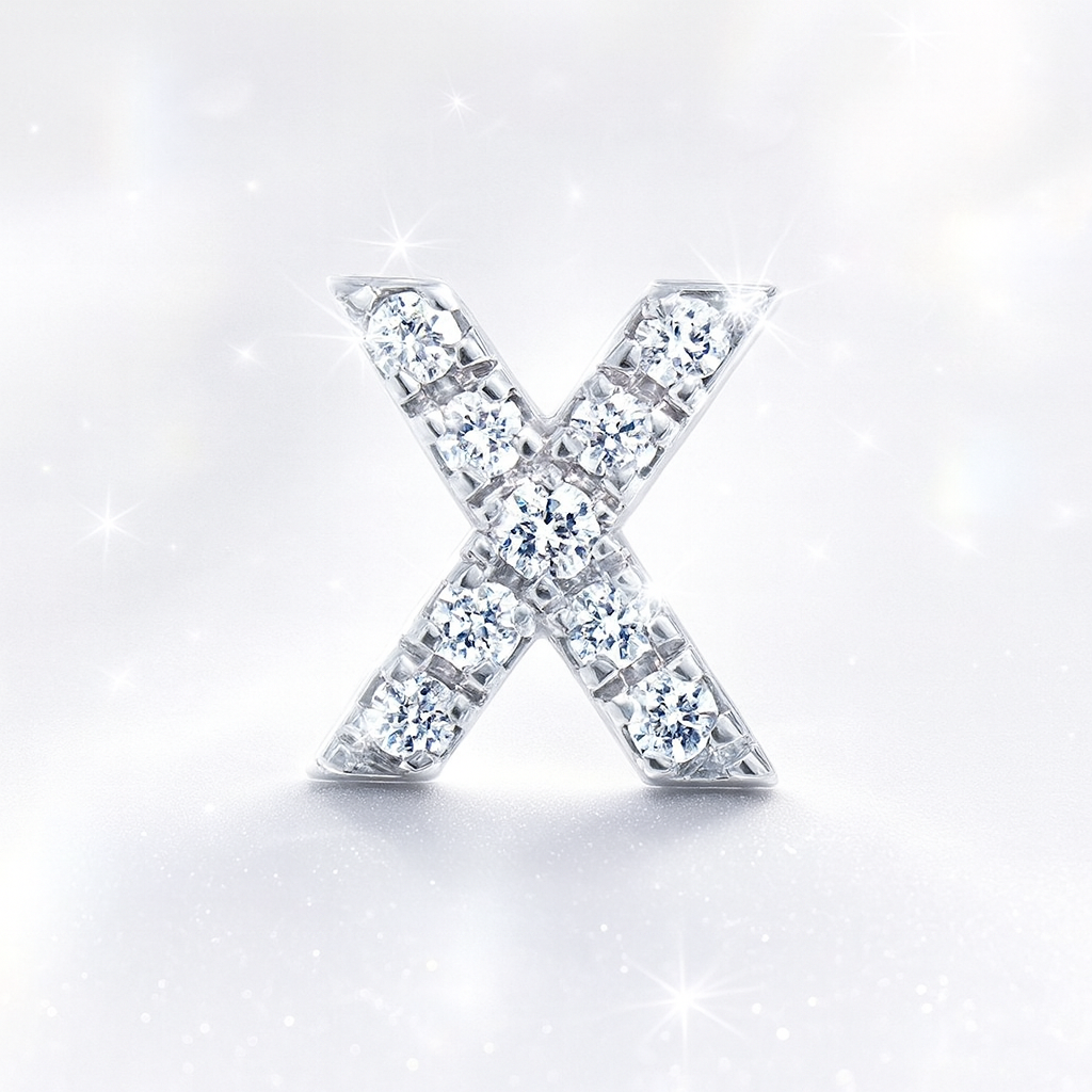 X Letter Stud Earring White Gold