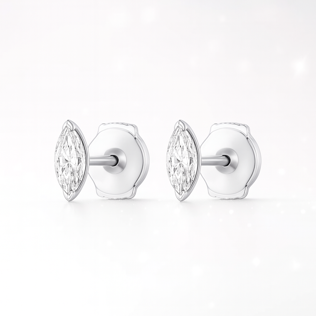 0.3ct Each Marquise Lab-Grown Diamond Stud Earrings - 18k White Gold