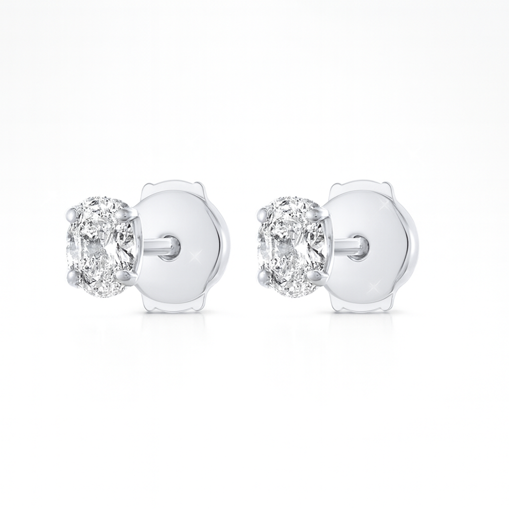 0.4ct Each Oval Lab-Grown Diamond Stud Earrings – 18K White Gold