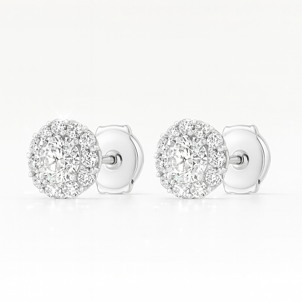 0.4ct Each Round Lab-Grown Diamond Halo Stud Earrings in 18K White Gold