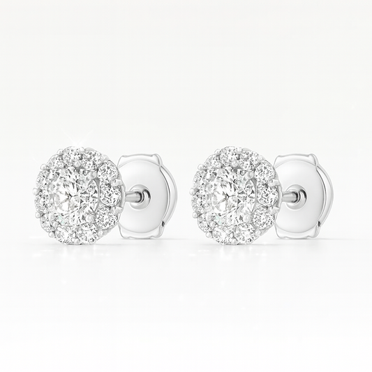 0.4ct Each Round Lab-Grown Diamond Halo Stud Earrings in 18K White Gold