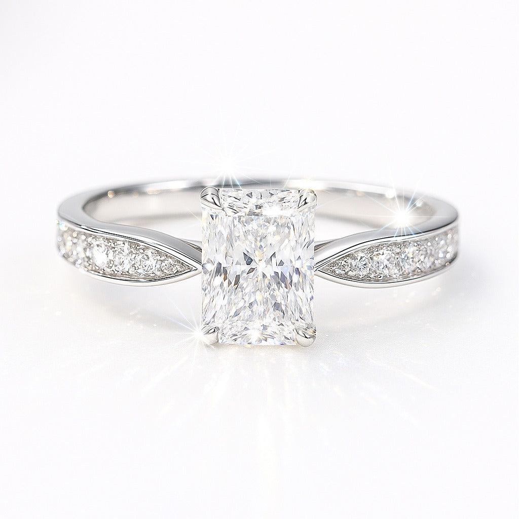 0.5 Carat Lab-Grown Diamond Band Engagement Ring 18k White Gold – Radiant Cut