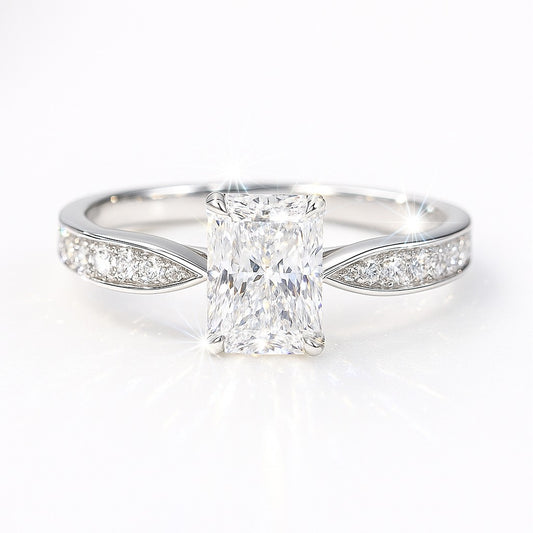 0.5 Carat Lab-Grown Diamond Band Engagement Ring 18k White Gold – Radiant Cut