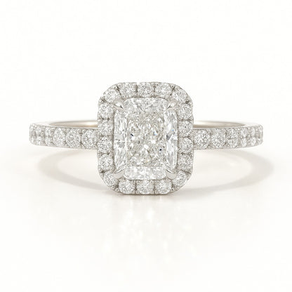 0.5 Carat Lab-Grown Halo Engagement Ring 18k White Gold – Radiant Diamond