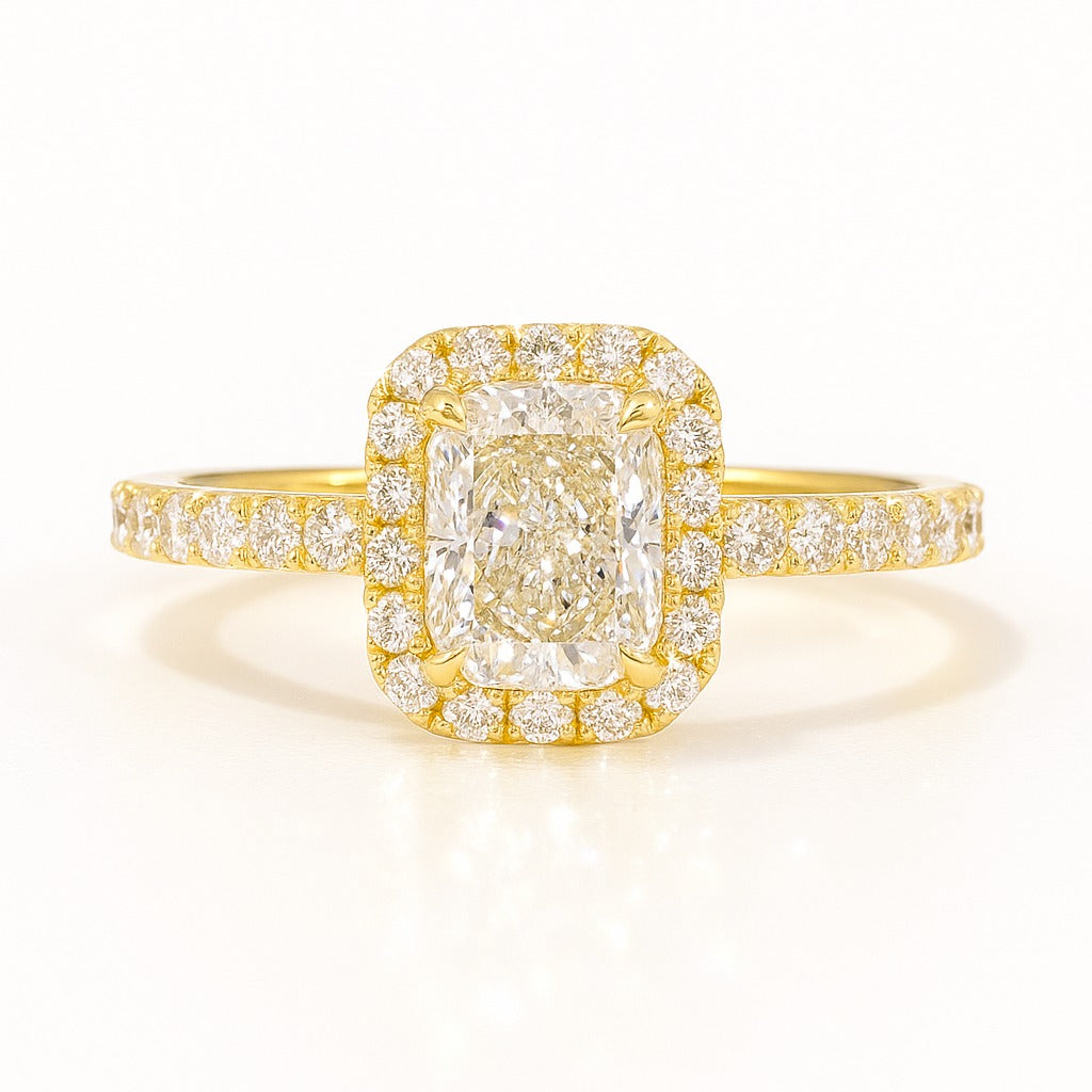 0.5 Carat Lab-Grown Halo Engagement Ring 18k White Gold – Radiant Diamond