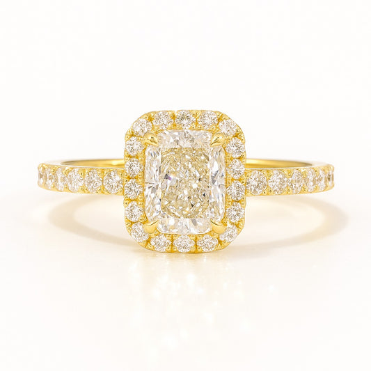 0.5 Carat Lab-Grown Halo Engagement Ring 18k White Gold – Radiant Diamond