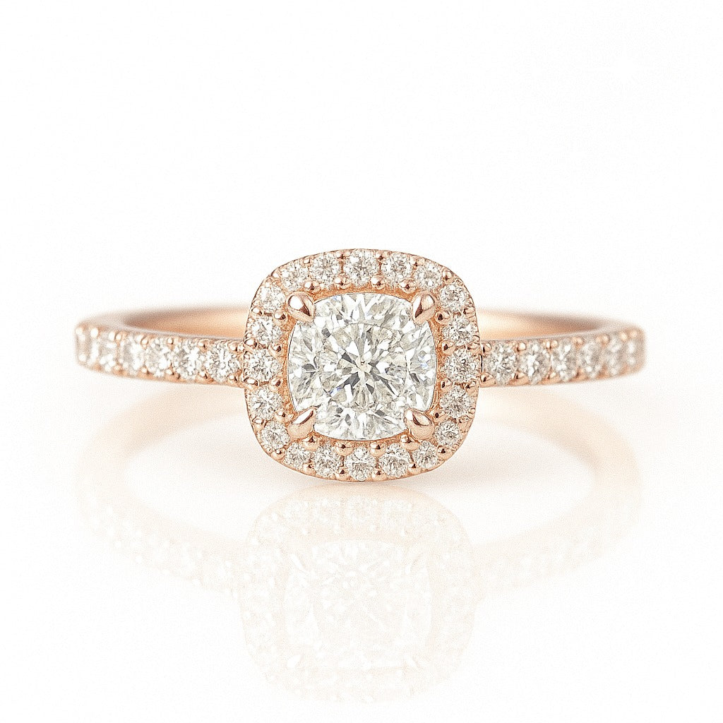 0.5 Carat Lab-Grown Halo Engagement Ring – Cushion Cut Diamond 18k White Gold