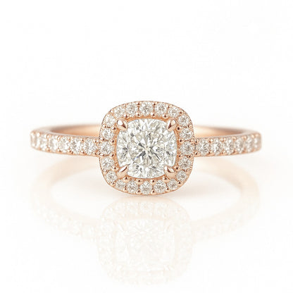 0.5 Carat Lab-Grown Halo Engagement Ring – Cushion Cut Diamond 18k White Gold