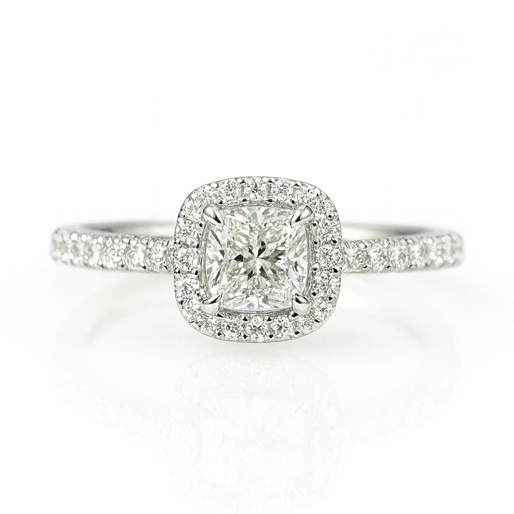 0.5 Carat Lab-Grown Halo Engagement Ring – Cushion Cut Diamond 18k White Gold