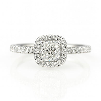 0.5 Carat Lab-Grown Halo Engagement Ring – Cushion Cut Diamond 18k White Gold