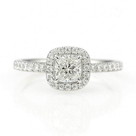 0.5 Carat Lab-Grown Halo Engagement Ring – Cushion Cut Diamond 18k White Gold