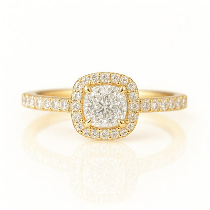 0.5 Carat Lab-Grown Halo Engagement Ring – Cushion Cut Diamond 18k White Gold