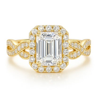 0.5 Carat Lab-Grown Halo Engagement Ring in Emerald Cut Diamond – 18k White Gold