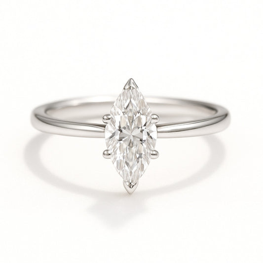 0.5 Carat Lab-Grown Marquise Solitaire Engagement Ring - 18K White Gold