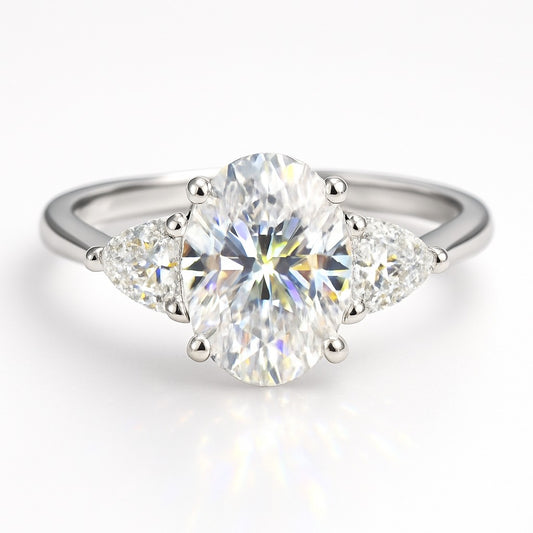 0.5 Carat Lab-Grown Oval Diamond Trilogy Engagement Ring