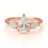 0.5 Carat Lab-Grown Pear Diamond Trilogy Engagement Ring 18k White Gold