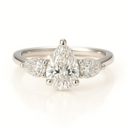 0.5 Carat Lab-Grown Pear Diamond Trilogy Engagement Ring 18k White Gold
