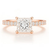 0.5 Carat Lab-Grown Princess Diamond Band Engagement Ring - 18K White Gold