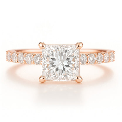 0.5 Carat Lab-Grown Princess Diamond Band Engagement Ring - 18K White Gold