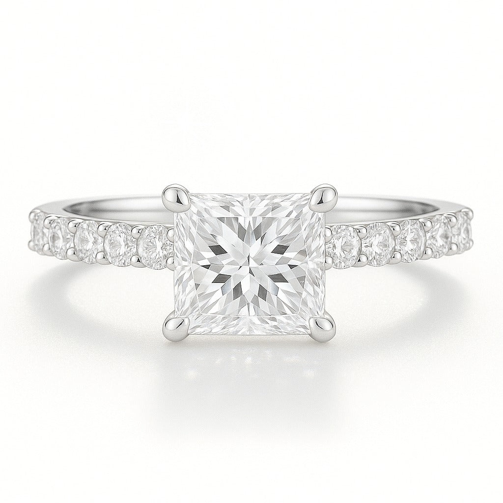 0.5 Carat Lab-Grown Princess Diamond Band Engagement Ring - 18K White Gold