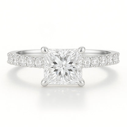 0.5 Carat Lab-Grown Princess Diamond Band Engagement Ring - 18K White Gold
