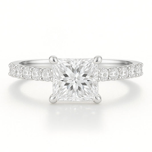 0.5 Carat Lab-Grown Princess Diamond Band Engagement Ring - 18K White Gold