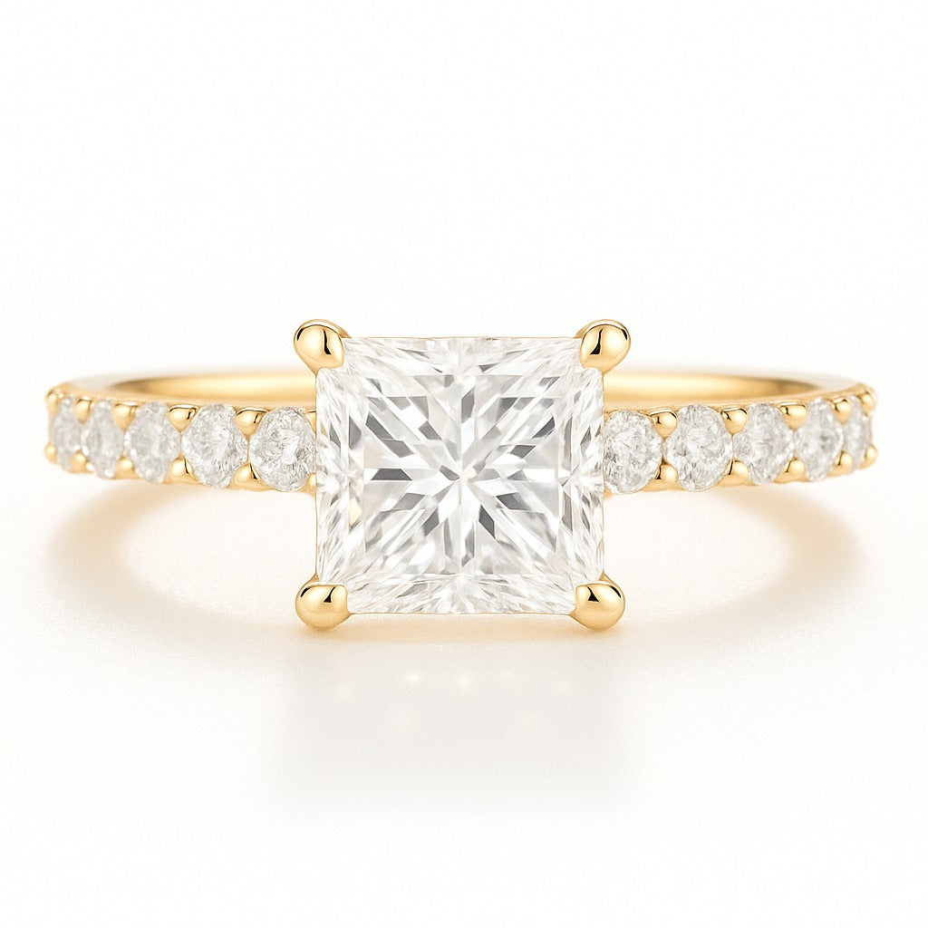 0.5 Carat Lab-Grown Princess Diamond Band Engagement Ring - 18K White Gold