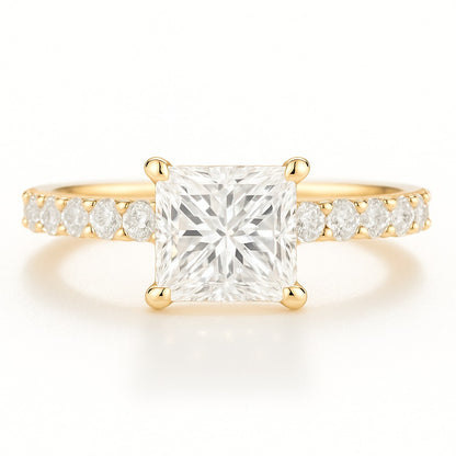 0.5 Carat Lab-Grown Princess Diamond Band Engagement Ring - 18K White Gold