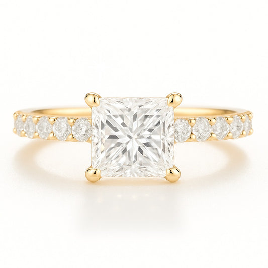 0.5 Carat Lab-Grown Princess Diamond Band Engagement Ring - 18K White Gold