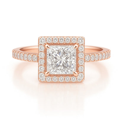 0.5 Carat Lab-Grown Princess Diamond Halo Engagement Ring 18k White Gold