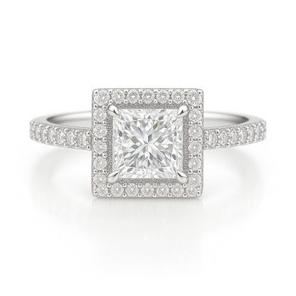 0.5 Carat Lab-Grown Princess Diamond Halo Engagement Ring 18k White Gold