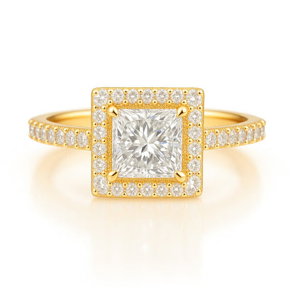 0.5 Carat Lab-Grown Princess Diamond Halo Engagement Ring 18k White Gold