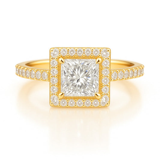 0.5 Carat Lab-Grown Princess Diamond Halo Engagement Ring 18k White Gold