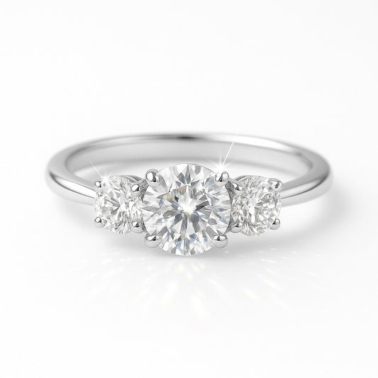 0.5 Carat Lab-Grown Trilogy Engagement Ring – Round Brilliant Diamonds